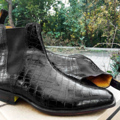 Alligator chelsea boots, black crocodile chelsea boot, handmade leather boots - Thumbnail 5