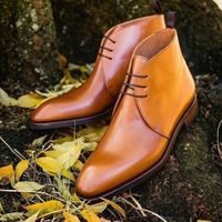 Mens Handmade Tan Brown Lace Up Casual Formal Ankle High Chukka Leather Boots - Thumbnail 3
