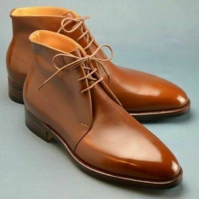 Handmade mens fashion tan color chukka boots men tan leather lace up ankle boots - Thumbnail 5