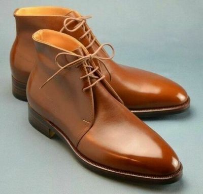 Handmade Mens fashion Tan color Chukka boots Men tan leather lace up ankle boots