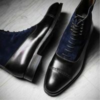 Mens Handmade Navy Blue Suede Black Cap Toe Ankle High Lace Up Formal Casual Cus - Thumbnail 3