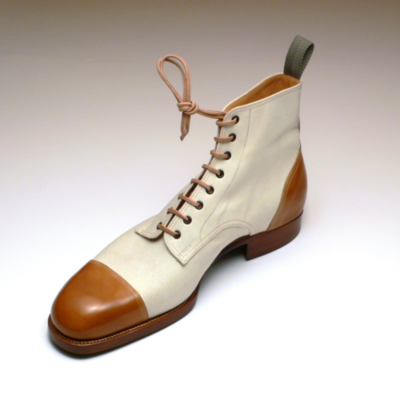 New Handmade Pure Tan & Off White Leather Ankle Boots for Men's
