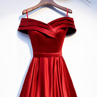 Burgundy satin long prom dress - Thumbnail 1