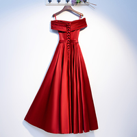 Burgundy satin long prom dress - Thumbnail 3