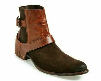 New Handmade Chelsea Suede Pure Leather Brown & Tan Ankle Boots for Men's
