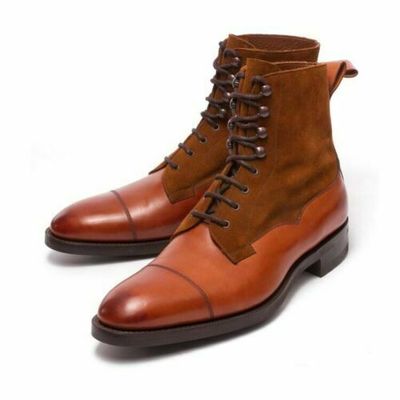 New handmade pure brown suede & tan leather ankle boots for men's - Thumbnail 5
