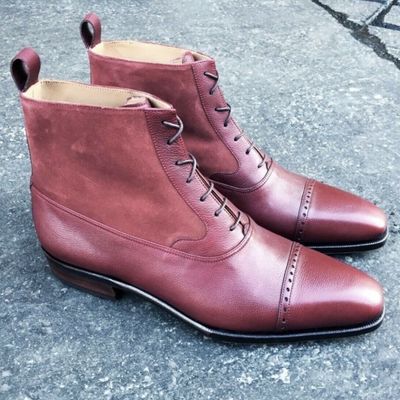 New handmade light pink suede & leather ankle boots for men's - Thumbnail 5