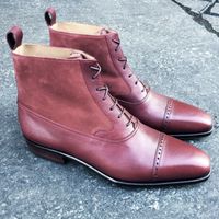 New Handmade Light Pink Suede & Leather Ankle Boots for Men's - Thumbnail 3