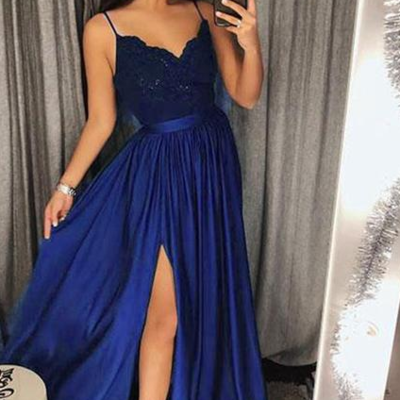 Sexy a line long chiffon prom dress with slit,  party dress - Thumbnail 4