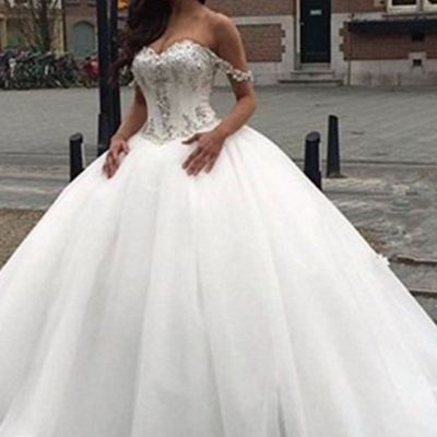 Off shoulder sweetheart ball gown wedding dress with beading - Thumbnail 4