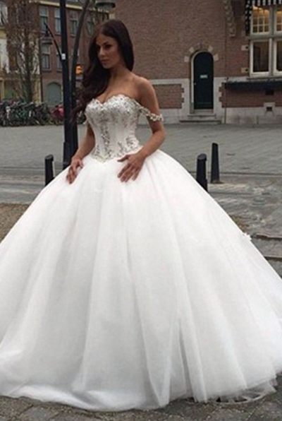 Off Shoulder Sweetheart Ball Gown Wedding Dress With Beading