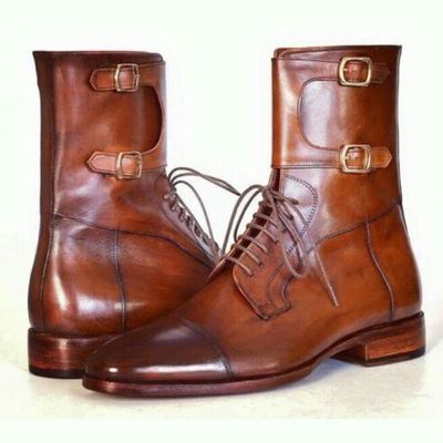 New handmade dark tan leather high ankle boots for men's - Thumbnail 5