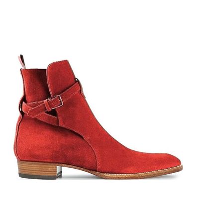 New Handmade Red Suede Leather Ankle Strap Boots for Men's