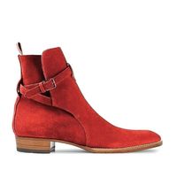 New Handmade Red Suede Leather Ankle Strap Boots for Men's - Thumbnail 3