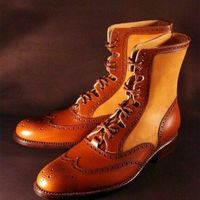 New Handmade Pure Tan Shaded & Yellow Leather Ankle Boots for Men's - Thumbnail 3
