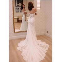 Gorgeous Off the Shoulder Wedding Dresses with Covered Button Lace Applique Mermaid Wedding Dresses with Court Train White Wedding Dresses - Thumbnail 2
