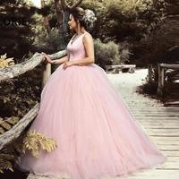 Custom Made Wedding,Ball Gown Pink Princess Wedding Dress Sleeveless V Neck Open Back Satin Tulle Bridal Gowns vestido de noiva  - Thumbnail 1