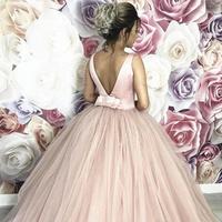 Custom Made Wedding,Ball Gown Pink Princess Wedding Dress Sleeveless V Neck Open Back Satin Tulle Bridal Gowns vestido de noiva  - Thumbnail 3
