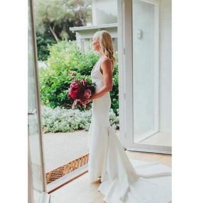 Unique deep v-neck satin wedding dresses white sleeveless mermaid wedding dresses backless simple wedding dresses with sweep train - Thumbnail 5