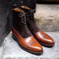 New Handmade Brown Suede & Tan Leather Ankle Boots for Men's - Thumbnail 3