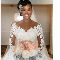 New Vintage Ball Gown Wedding Dresses Lace Beaded Sheer Neck Long Sleeves Bridal Dresses Cheap Sexy Wedding Gowns - Thumbnail 2