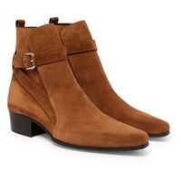 New Handmade Camel Suede Leather Ankle Strap Boots for Men's - Thumbnail 3