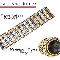 14K Gold & Hematite Plated Lattice Filigree Bracelet  - Thumbnail 4