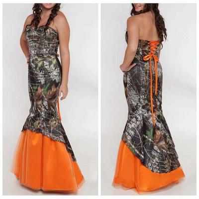 Plus Size Camo Wedding Dresses Mermaid Orange Tulle Strapless Lace-up Vestidos De Novia robes de mariée Country Bridal Party Gowns