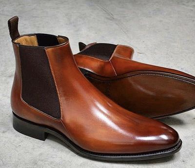 New Handmade Chelsea Tan Shaded Pure Leather Ankle Boots for Men's