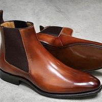New Handmade Chelsea Tan Shaded Pure Leather Ankle Boots for Men's - Thumbnail 3