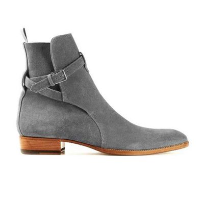 New handmade gray suede leather ankle strap boots for men's - Thumbnail 5