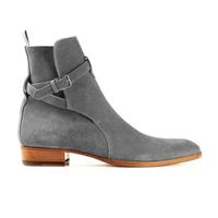 New Handmade Gray Suede Leather Ankle Strap Boots for Men's - Thumbnail 3