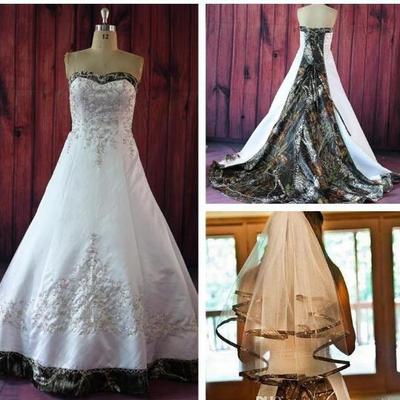 Vintage a line camo wedding dresses with embroidery beaded lace up court train plus size vintage country garden bridal wedding gowns - Thumbnail 5