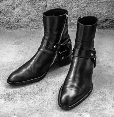 New Handmade Black Motorcycle Genuine Leather Zip Fastening Boots for Men's