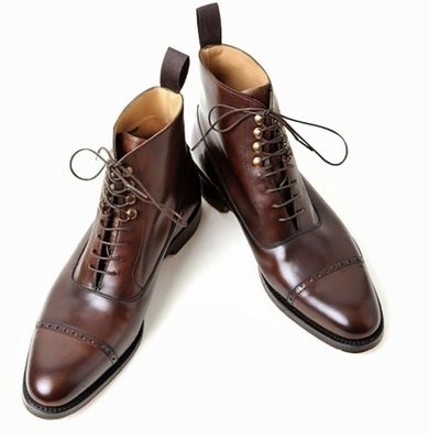 New handmade pure brown leather ankle boots for men's - Thumbnail 5