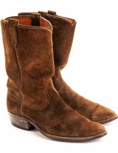 New Handmade Pure Suede Leather Dark Tan Cowboy Boots for Men's