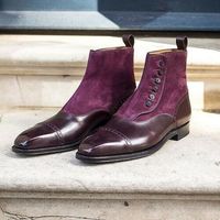 New Handmade Pure Burgundy Leather & Burgundy Suede Button Boots for Men's - Thumbnail 4