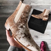 New Handmade Velvet Suede Chelsea Leather Ankle Boots for Men's - Thumbnail 4