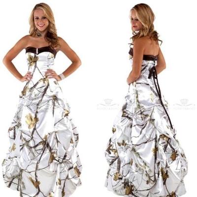 Sweetheart white camo wedding dresses draped skirt satin bridal gowns lace up back custom plus size camouflage vestidos - Thumbnail 3