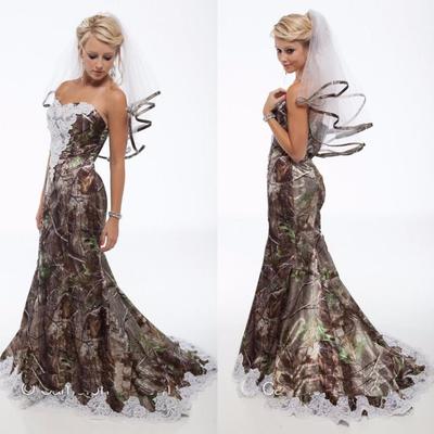 Camo wedding dresses vintage sweetheart lace mermaid camo bridal gowns backless sweep train camouflage wedding gowns