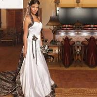 Vintage Country Realtree Camo White Wedding Dresses 2017 Halter Sweep Train Backless A-line Cheap Plus Size Garden Bridal Gowns Custom Made - Thumbnail 2