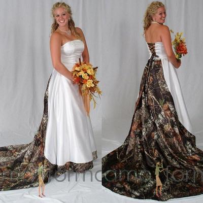  modest strapless camo black and white wedding dresses a line sweep train lace-up back bridal gowns vestido de novia dress