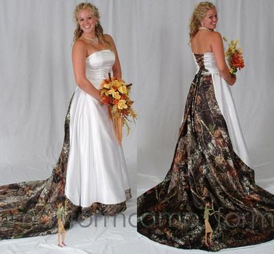 Modest Strapless Camo Black And White Wedding Dresses A line Sweep Train Lace-up Back Bridal Gowns vestido de novia dress