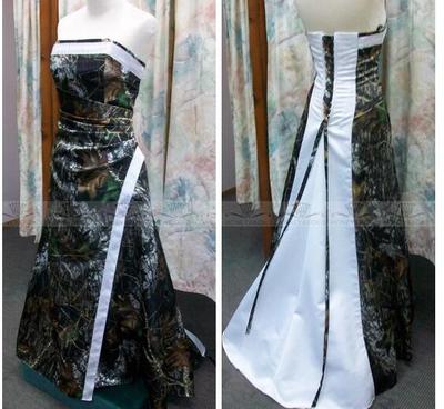 Vestidos De Long A-Line Camo Wedding Dresses Pleated Ruched Lace Up Back Bridal Gowns Camouflage Sweep Train Real Tree Country Formal