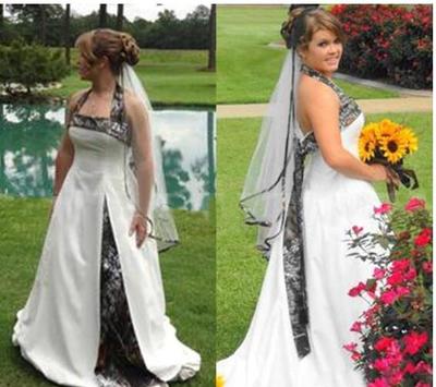 Plus Size Camo A Line Wedding Dresses Cheap Halter Sleeveless Satin Bridal Gowns Camouflage 