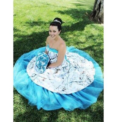 White and blue camo pickup dresses strapless satin snow camo wedding dresses brides gown