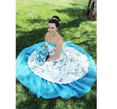 White And Blue Camo Pickup Dresses Strapless Satin Snow Camo Wedding Dresses Brides Gown