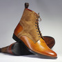 Men's Handmade Tan Brown High Ankle Crocodile Leather & Suede Lace Up Boot-3