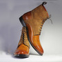 Men's Handmade Tan Brown High Ankle Crocodile Leather & Suede Lace Up Boot-4