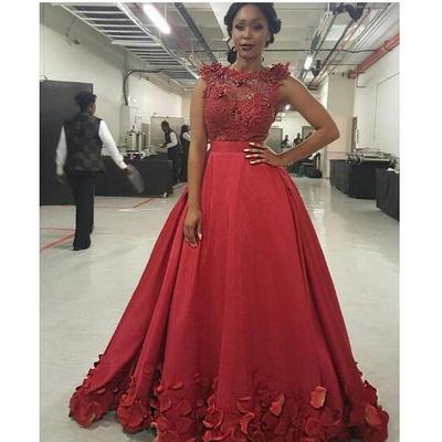 Gorgeous red sheer applique beads prom dresses sleeveless a line rose petals floor length evening gowns south african party dresses